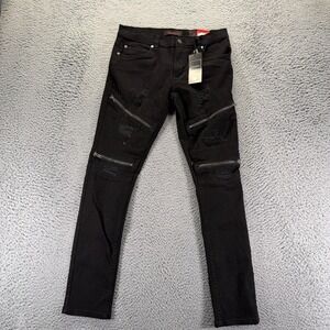 True Rock Jeans Men's 30x30 Black Cotton Denim Straight Slim Distressed Stretch